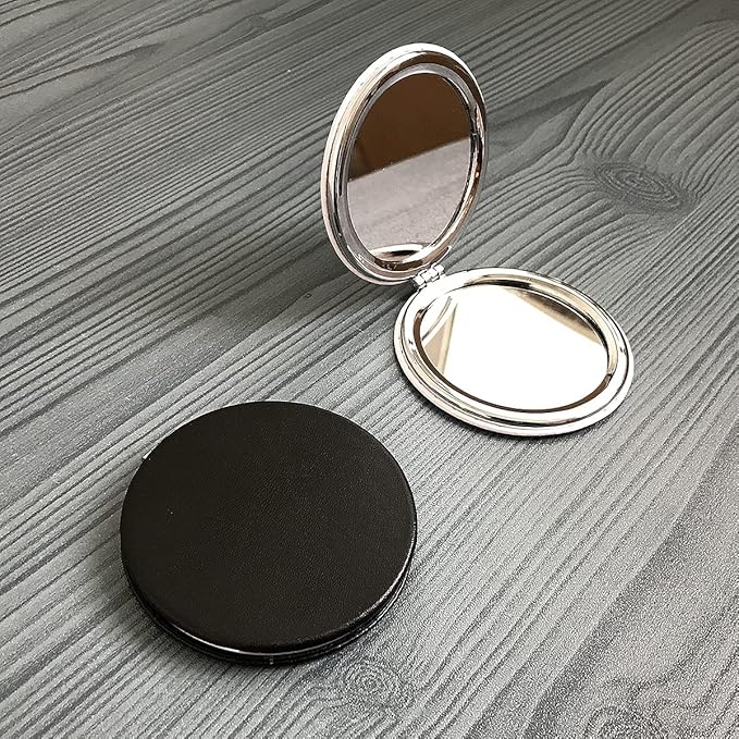 Zcooooool Makeup Mirror, 6.7 cm Round Folding Mirror, Professional Double-Sided Makeup Mirror (one Side Enlarged, The Other Side Normal) PU Surface Mirror