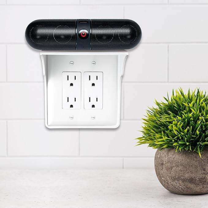 BeraTek Industries Power Perch Outlet Shelf - Bathroom Shelving for Electric Toothbrush, Alexa Stand - 2pk Singe and 2pk Double - White