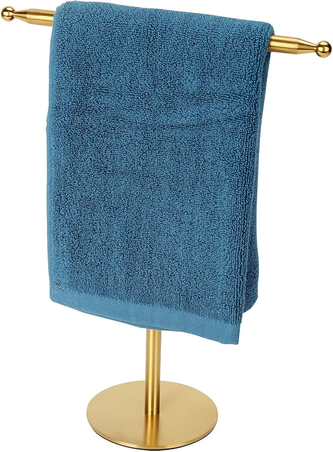 Gold Hand Towel Holder Stand for Bathroom Vanity Countertop Stainless Steel T-Shape Free Standing Towel Rack Stand Towel Bar for Bathroom Kitchen (Gold)