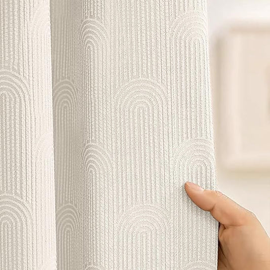 Ivory Cream Shower Curtain Boho Cotton Texture Mid Century Minimalist Arch Shower Curtain for Bathroom, 48" W X 72" L