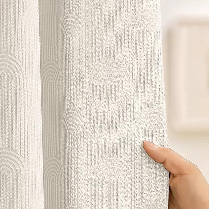 Cream Shower Curtain Cotton Boho Texture Mid Century Minimalist Arch Shower Curtain for Bathroom, Ivory,72" W X 72" L