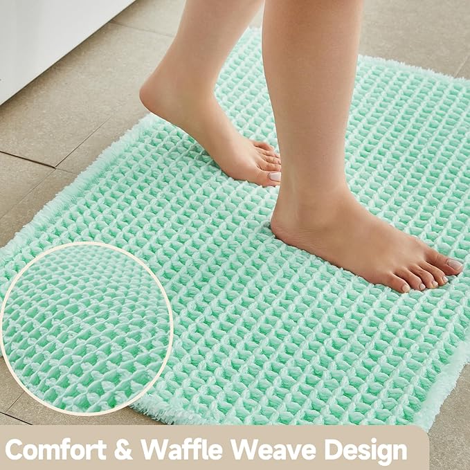 Waffle Runner Rug Bathroom, Long Boho Bathroom Rugs Non Slip Washable Super Absorbent Quick Dry Cute Bath Mat Farmhouse Bath Decor, 72"x24" Aqua Blue