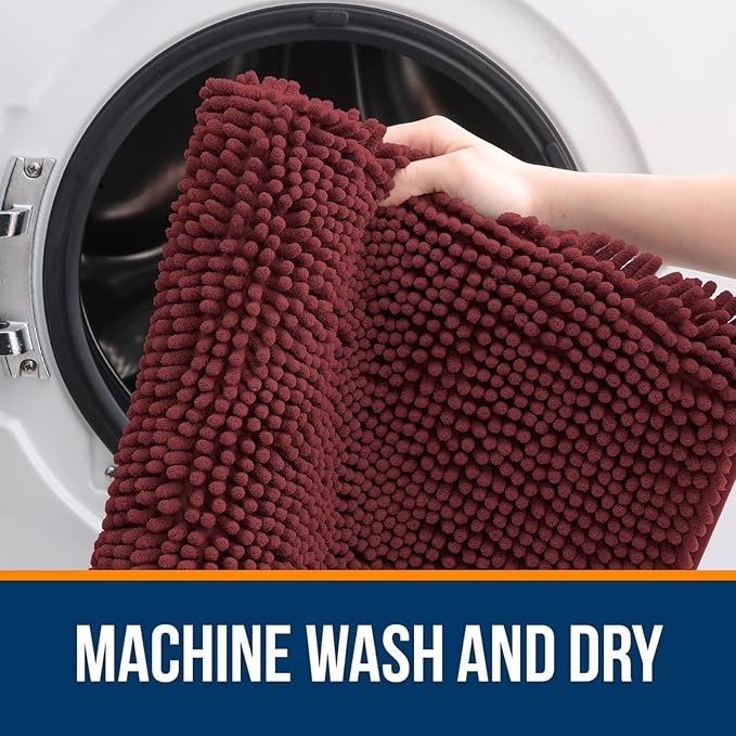 OLANLY Bathroom Rugs 59x35, Extra Soft Absorbent Chenille Bath Rugs, Rubber Backing Quick Dry, Machine Washable Bath Mats for Bathroom Floor, Tub and Shower, Home Decor Accessories, Andorra Red-Brown