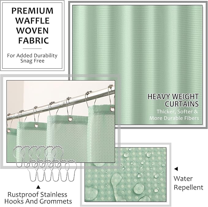 XLHOMO Light Green Bathroom Sets with Shower Curtain and Rugs, 8-Piece Resin Bathroom Accessories Sets Complete, Soap Dispenser, Toothbrush Holder, Tumbler, Tray & Apothecary Jars Bathroom Essentials