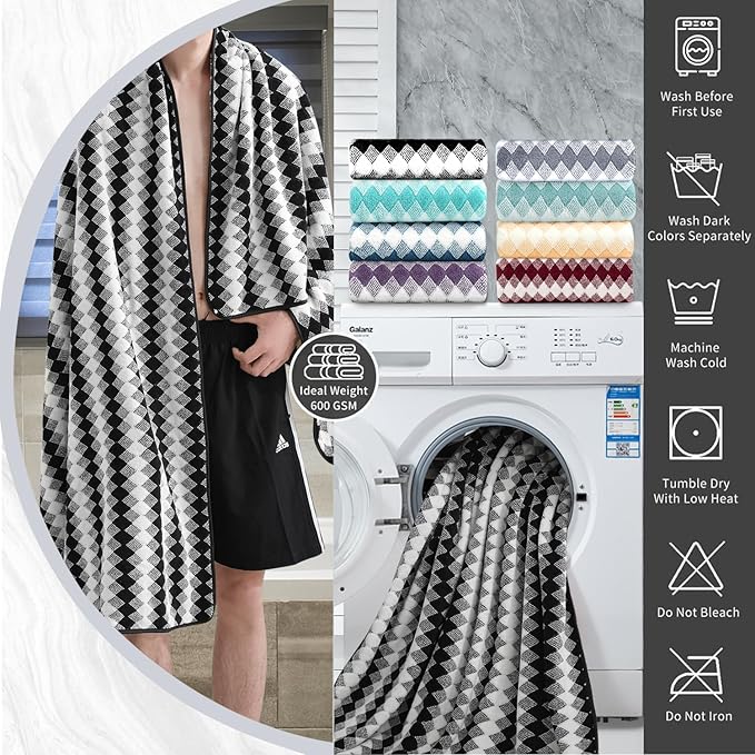 4 Piece Bath Towel Black Oversized Bath Sheet 35"x70" Bathroom Towel Extra Large Bath Towel Set Soft Highly Absorbent & Quick Dry Premium Towel Set for Bathroom 600GSM Shower Towel Spa Gym Hotel