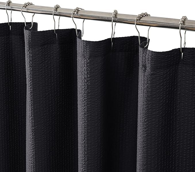 OVZME Berry Black Fabric Shower Curtain - 3D Embossed Hotel Thick Quality Soft Cloth Bath Curtain, Waffle Water Repellent Textured & Machine Washable Material - Standard Size 72x72, Black