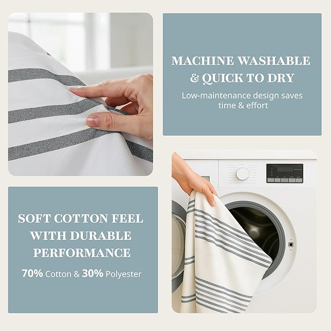 LANE LINEN Premium Waterproof Shower Curtain - 72 x 72 inches - All in 1 Linerless Waffle Striped Fabric with Laminated Layer - Spa Style Exterior, Machine Washable - Header with Metal Grommets - Gray