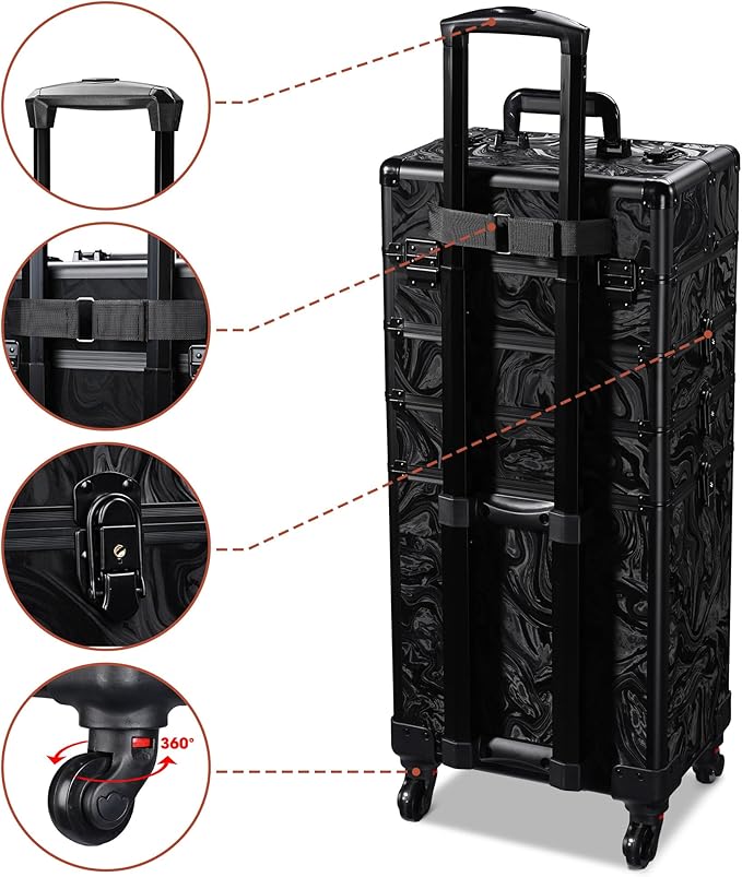 BYOOTIQUE Rolling Makeup Train Case with Portable Cube Case Cosmetic Organizer