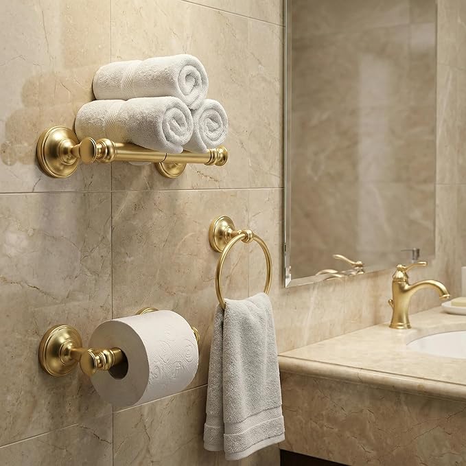 khtumeware 1 Pack Brushed Gold Towel Bar 18 Inch Towel Rack for Bathroom Wall Mounted Thicken Steel Towel Rod Modern Home Decor