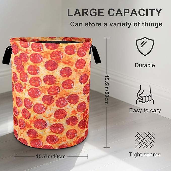 Pizza Texture Laundry Basket Laundry Hamper With Handles Collapsible Laundry Baskets Storage Basket For Room Bathroom Bedroom Decor