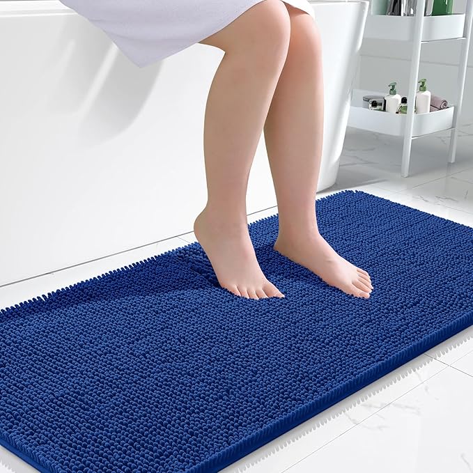 OLANLY Bathroom Rugs 50x30, Extra Soft Absorbent Chenille Bath Rugs, Rubber Backing Quick Dry, Machine Washable Bath Mats for Bathroom Floor, Tub and Shower, Home Decor Accessories, Royal Blue