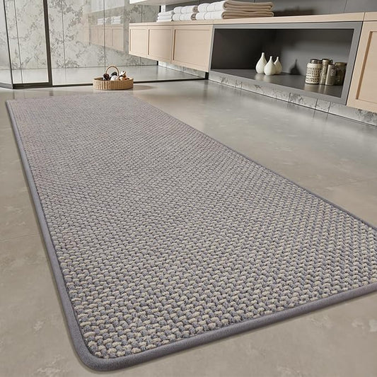 PADOOR-Bath Mat Runner-Super Absorbent Chenille Bathroom Mats-Rubber Backed Bath Mats for Bathroom Non Slip, Easy Clean Bathroom Runner Rugs Front of Bathtub,Shower Room,Sink-17×59, Grey&Beige