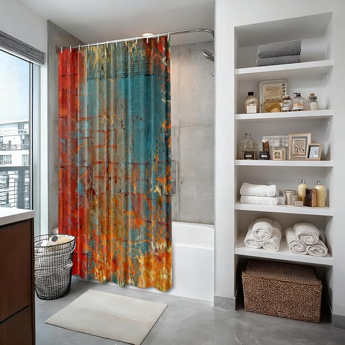 Shrahala Abstract Grunge Color Decorative Shower Curtain, Solid Colored Pink Bathroom Décor Polyester Fiber Waterproof with Plastic Rings for Shower Stall Bathtubs 72 X 60 in