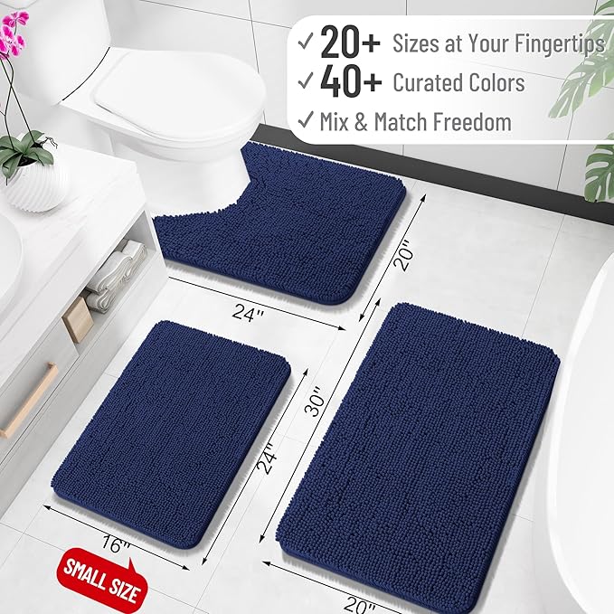 OLANLY Bathroom Rugs 47x17, Extra Soft Absorbent Chenille Bath Rugs, Rubber Backing Quick Dry, Machine Washable Bath Mats for Bathroom Floor, Tub and Shower, Home Decor Accessories, Twilight Sapphire