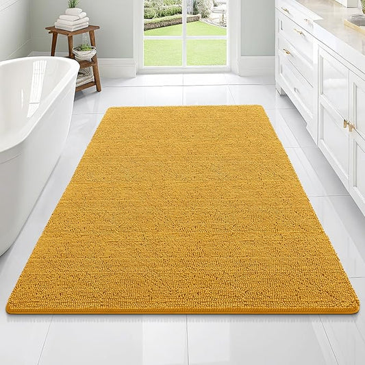 OLANLY Bathroom Rugs 70x46, Extra Soft Absorbent Chenille Bath Rugs, Rubber Backing Quick Dry, Machine Washable Bath Mats for Bathroom Floor, Tub and Shower, Home Decor Accessories, Golden Yellow