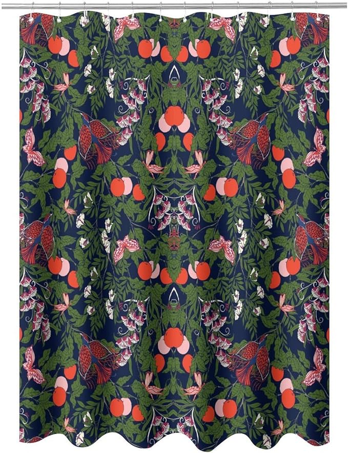 Bohemia William Morris Art Shower Curtain, Flowers Birds and Berries Retro Shower Curtain Sets for Bathroom Fabric Bath Curtain Washable 12 Hooks 72x78 Inches(183x200cm)