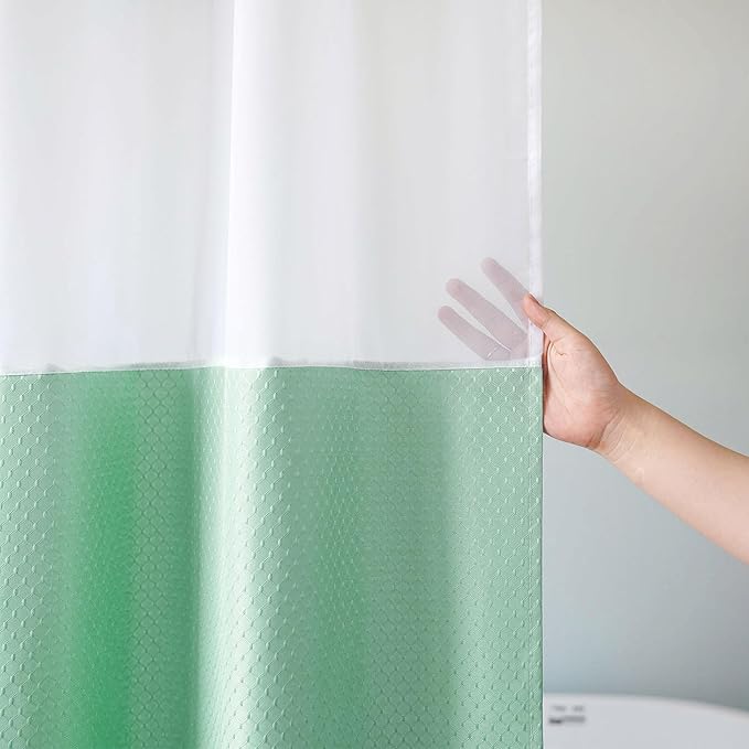 UFRIDAY Waffle Weave Fabric Shower Curtain with Mesh Window, Heavy Duty Decorative Bathroom Curtain with White Pique Pattern, Spa-Like Hotel Luxury, Water-Repellent,72 x 72 Inches
