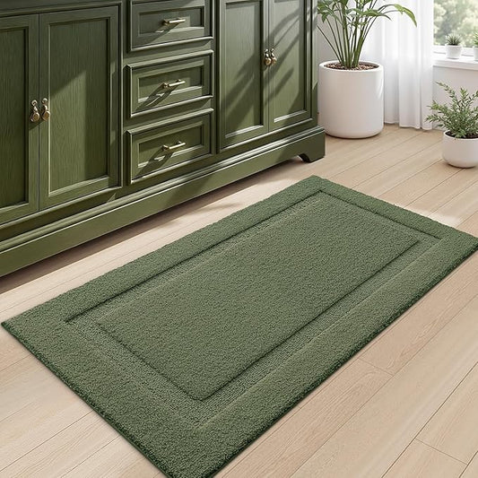 LUMI Large Ultra Soft Bathroom Rugs Non Slip with Rubber Backing, Absorbent Washable Bath Mat Quick Dry, Upgraded Premium Microfiber Plush Carpet for Bathtub and Shower Floor, Green, 24x43