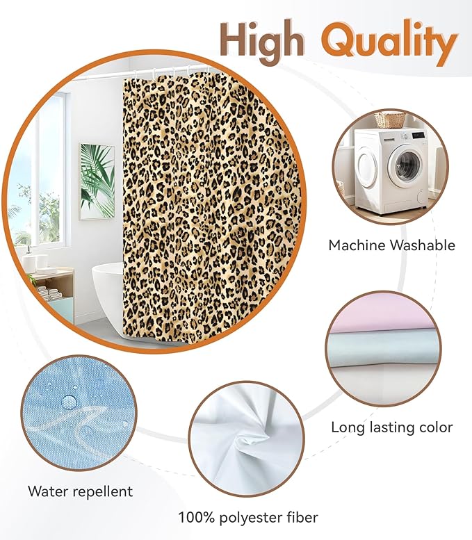MAMUSE Shower Curtain for Bathroom - Cute Aesthetic Decorative Modern Girly Unique Girls Design Pretty Women Waterproof Fabric Cloth Cortinas de Baño Bathtub 72 x 72 Inch, Leopard Print