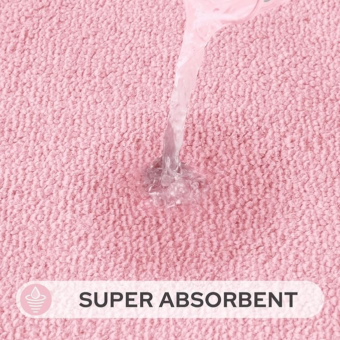 HOMEIDEAS Bathroom Rugs Sets 3 Piece, Microfiber Shaggy Bath Mat Set, Non-Slip Ultra Soft Carpet Mats, Large Rugs with U-Shaped Toilet for Bathroom, Tub, Shower,Pink