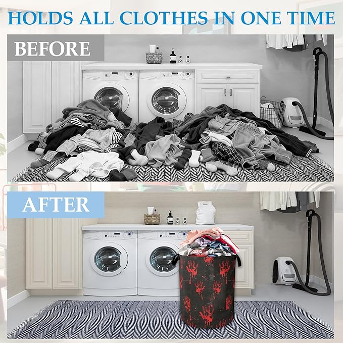Halloween Blood Spatter Hand Laundry Basket Collapsible Laundry Hamper, Oxford Cloth Storage Bin for Room/Bathroom/Bedroom/Dormitories 16" X 20.8"