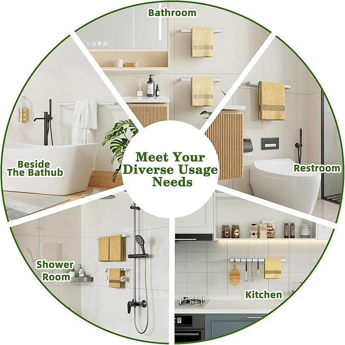 Alise Hand Towel Holder Towel Bar for Bathroom Wall Mount by Adhesive or Drilling,Towel Rack for Bathroom Lavatory,8 Inch SUS304 Stainless Steel Towel Rail Towel Hanger for Walls,White
