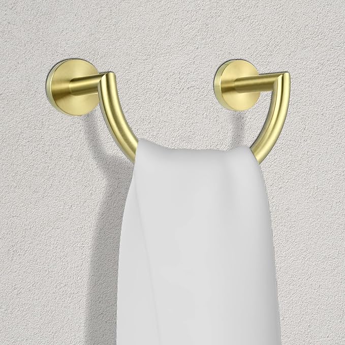 HouseAid Stainless Steel Towel Ring for Bathroom, Hand Towel Holder, Modern Semi-Circular Hand Towel Rack, Wall Mounted, Brushed Gold