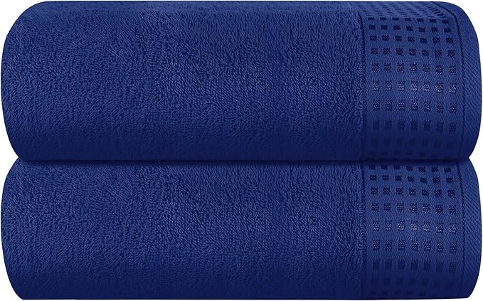 GLAMBURG 100% Cotton Oversized 2 Pack Bath Sheets 35x70, Ultra Soft Highly Absorbant Compact Quickdry & Lightweight Large Bath Sheet Set, Ideal for Gym Travel Camp Pool - Navy Blue
