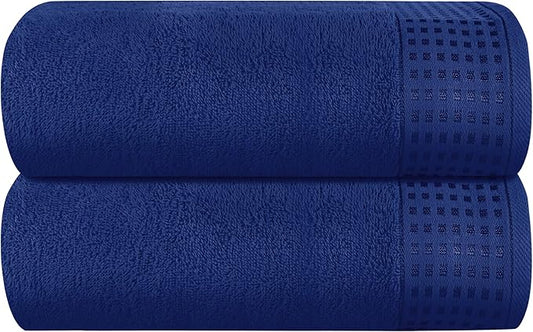 GLAMBURG 100% Cotton Oversized 2 Pack Bath Sheets 35x70, Ultra Soft Highly Absorbant Compact Quickdry & Lightweight Large Bath Sheet Set, Ideal for Gym Travel Camp Pool - Navy Blue