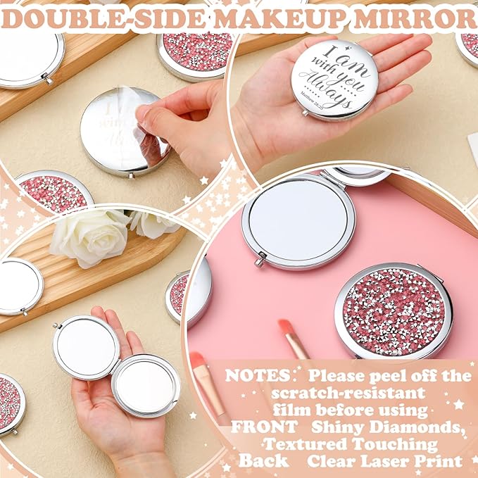 Thyle 12 Pcs Christian Compact Mirror Gifts for Women Mother's Day Nurse Week Bible Verse Wallet Mirror Bulk Hand Makeup Compact Religious Baptism for Holy Communion Teacher(Same,Pink)