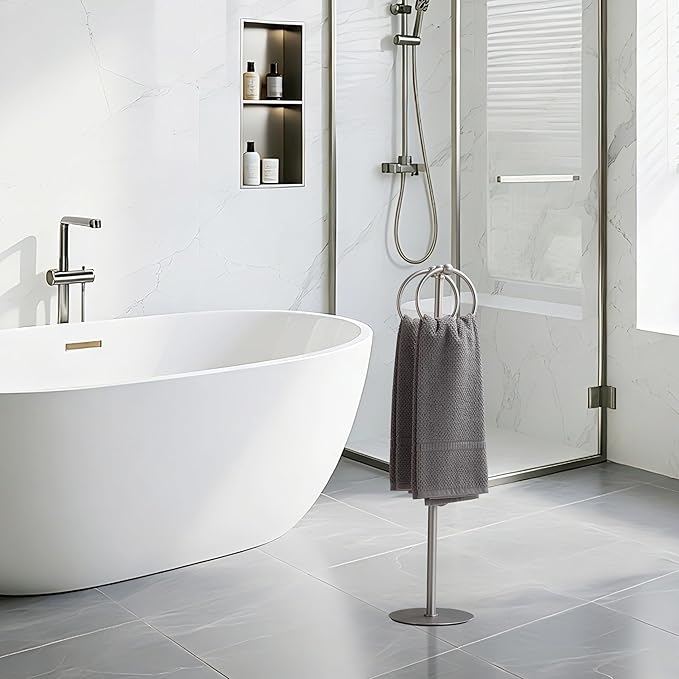 Adjustable Brush Nickel Towel Rack,Freestanding Bathroom Towel Holder
