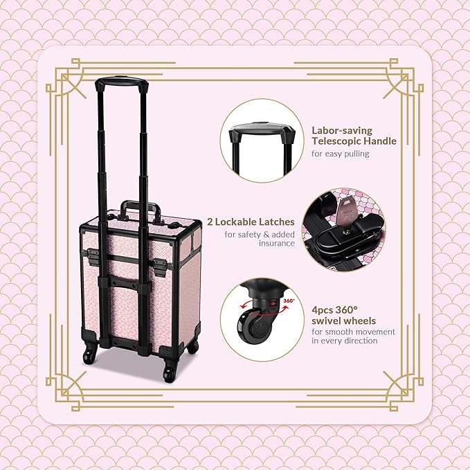BYOOTIQUE 2-Piece Makeup Train Case Cosmetic Organizer Kit Art Deco Bloom Salon