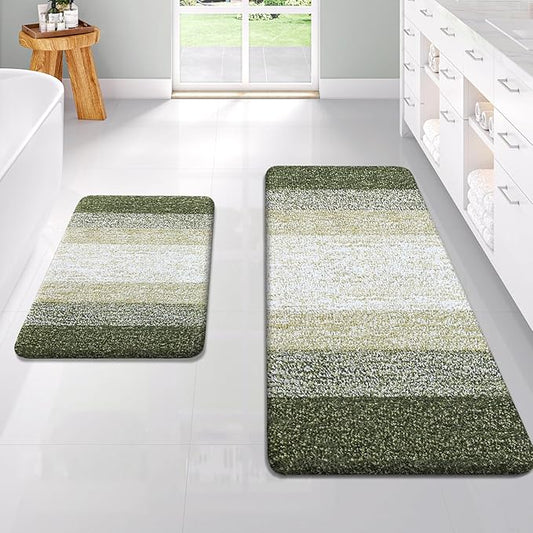 OLANLY Bathroom Rug Set 2 Piece, Soft Absorbent Microfiber Bath Rug Set, Non-Slip, Machine Wash Dry, Plush Shaggy Bath Mats for Bathroom (47"x20"+24"x16", Dark Green)
