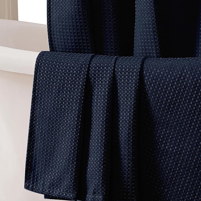 OWENIE Navy Blue Shower Curtain, Stall Small Waffle Weave Heavy Fabric Shower Curtains for Narrow Size Bathroom, Waterproof Soft Hotel Spa Luxury Bath Curtain Set, Machine Washable, 36x72 Inch