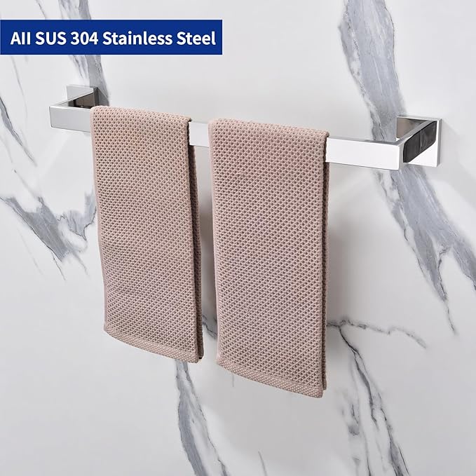 TASTOS 23.6 Inch Black Single Towel Bar Rack, SUS 304 Stainless Steel Bathroom Towel Bar Heavy Duty Towel Holder Kitchen Towel Rod, Wall Mount with Screws Towel Bar Rod Polished Chrome Finish