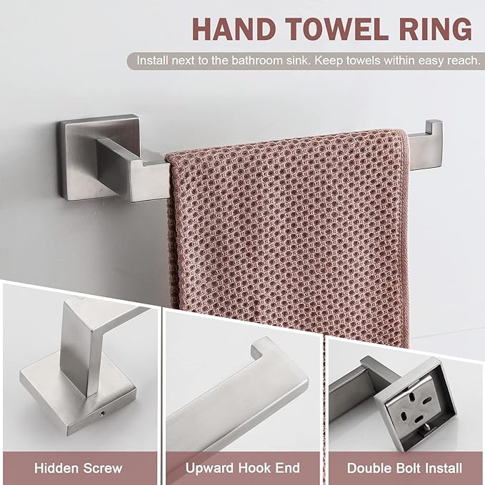 VELIMAX Premium Stainless Steel 4 Pieces Bathroom Hardware Accessories Set Wall Mounted Towel Bar Set, Brushed, 23.6-Inch