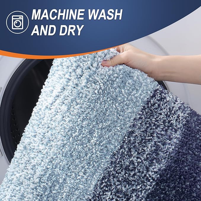 OLANLY Bathroom Rugs Mat 47x17, Extra Soft Absorbent Microfiber Bath Rugs, Rubber Backing, Quick Dry, Machine Washable Bath Mats for Bathroom Floor, Tub and Shower, Home Decor Accessories, Airy Blue