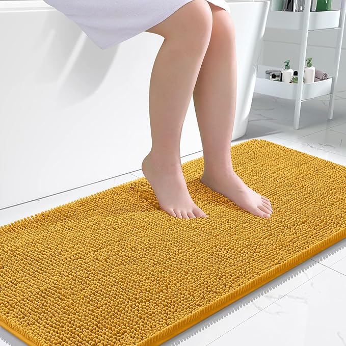 OLANLY Bathroom Rugs 47x24, Extra Soft Absorbent Chenille Bath Rugs, Rubber Backing Quick Dry, Machine Washable Bath Mats for Bathroom Floor, Tub and Shower, Home Decor Accessories, Golden Yellow