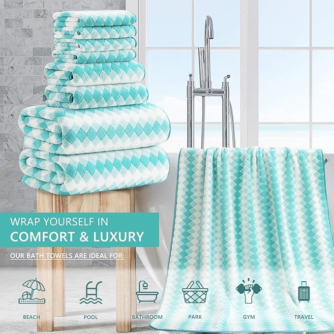 8 Piece Bathroom Towel Set |2 Oversized Bath Towels,2 Hand Towels,4 Washcloths| 600GSM Soft Hotel Towel Set Extra Large Bath Sheet for Bathroom,Highly Absorbent Quick Dry Bath Towel Collections,Teal