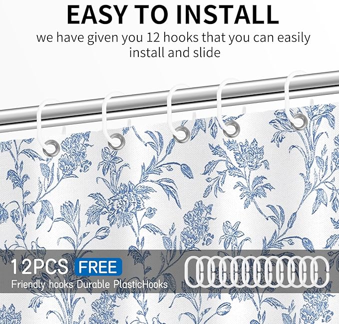 Seorsok Blue Shower Curtain,Sage Cotton Floral Cottagecore,Elegant Floral Fabric Shower Curtain Machine Washable Waterproof Bathroom Decor 72'Wx72'L inches