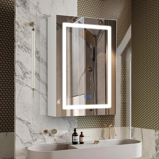 20"x28" Medicine Cabinet with Lights,Medicine Cabinets Mirror,Medicine Cabinets for Bathroom, LED Medicine Cabinet with Mirror,Adjustable Shelf,Dimmer,Defog,3-Color,