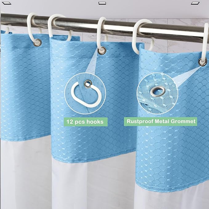 UFRIDAY Waffle Weave 78 inch Long Shower Curtain with Mesh Window, Heavy Duty Decorative Bathroom Curtain, Water Resistent Thicken Fabric Shower Curtain for Bathroom,72x 78Inches