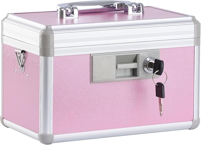xydstay Medicine Box, First Aid Safe Medication Storage Box,Layered Aluminum Daily Medicine Cabinet,10.2" x 6.2" x 7.7", Pink