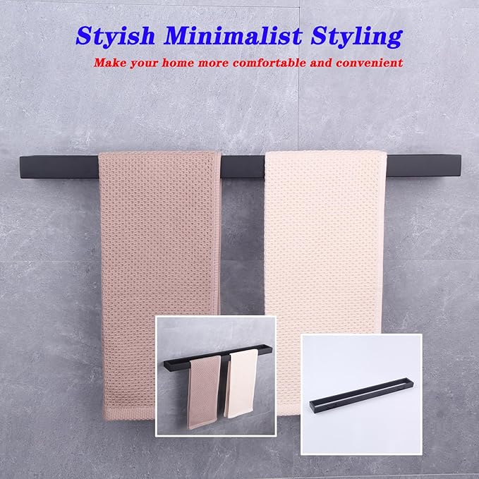 GERZWY Matte Black 36-Inch Bathroom Towel Bar SUS 304 Stainless Steel Bath Towel Bar Modern Style Wall Mount HG17703-BK