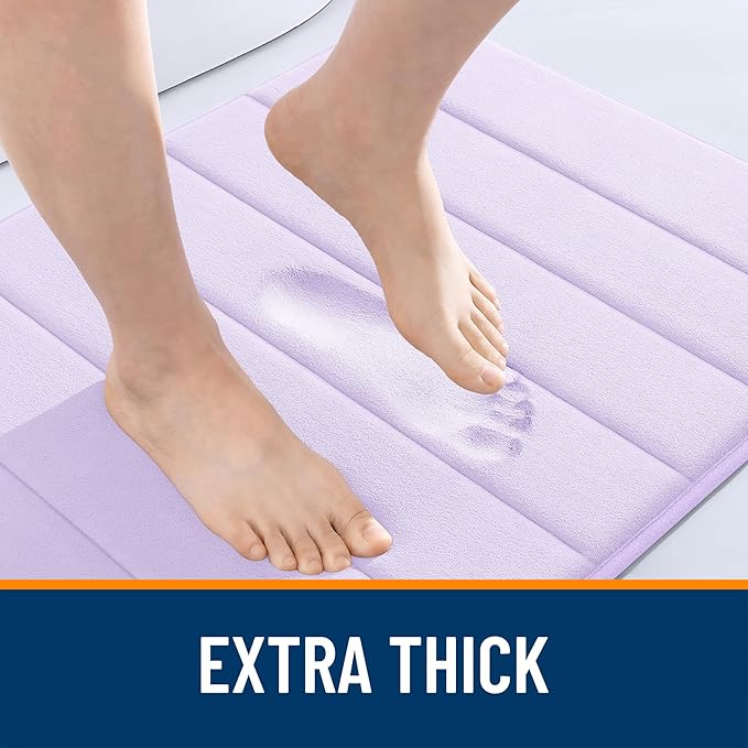 OLANLY Memory Foam Bath Mat 24x16, Super Soft Absorbent Bathroom Rugs, Quick Dry, Machine Washable Shower Floor Rugs, Bathmat Carpet, Bathroom Home Decor Accessories, Lavender