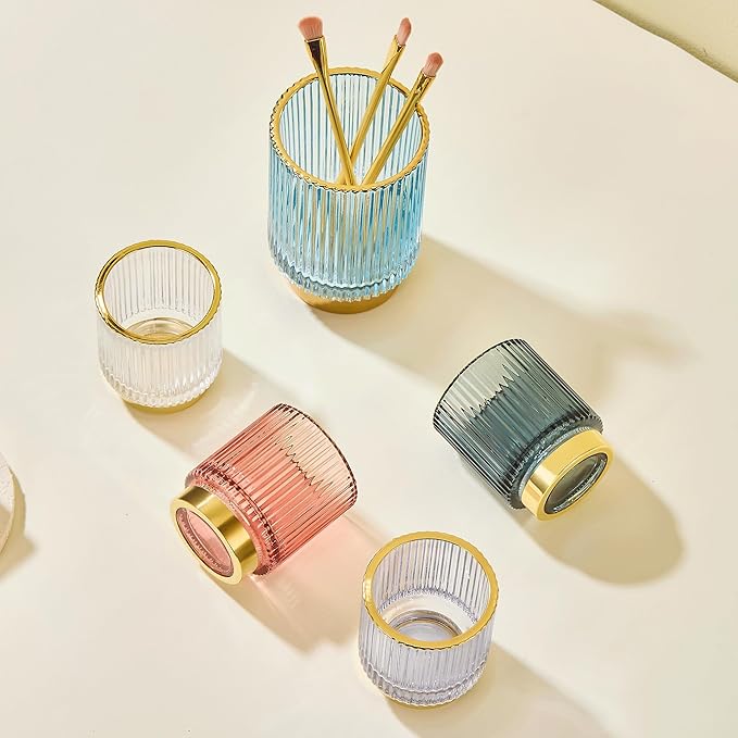Makeup Brush Holder Organizer,Toothbrush Holders,Desk Pen Pencil Holder,Multifunctional Vintage Glass Brush Cup???S/White/A3-14-US???
