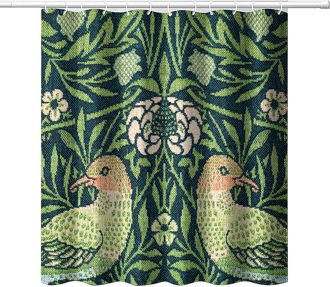 Boho Bird Shower Curtain William Morris Art Print Retro Bird Plant Natural Flower Pattern Print Shower Curtains 72""×72"" Inch, Style-6
