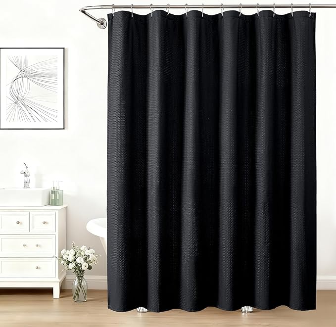 Aiyufeng Black Shower Curtains for Bathroom，Dot Like Embossed Textured Waterproof Fabric Shower Curtain，Hotel Luxury Quality & Soft Cloth，Machine Washable，72Wx78L