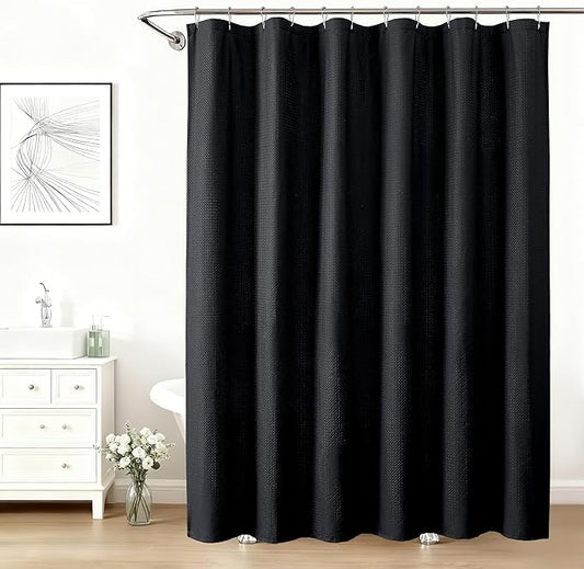 Aiyufeng Black Shower Curtains for Bathroom，Dot Like Embossed Textured Waterproof Fabric Shower Curtain，Hotel Luxury Quality & Soft Cloth，Machine Washable，72Wx78L