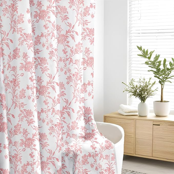 Seorsok Pink Shower Curtain,Sage Cotton Floral Cottagecore,Elegant Floral Fabric Shower Curtain Machine Washable Waterproof Bathroom Decor 60'Wx72'L inches